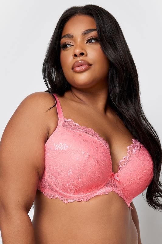 Plus Size  YOURS Curve Pink Lace Padded T-Shirt Bra