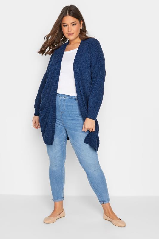 YOURS Plus Size Blue Ribbed Soft Touch Cardigan | Yours Clothing 2