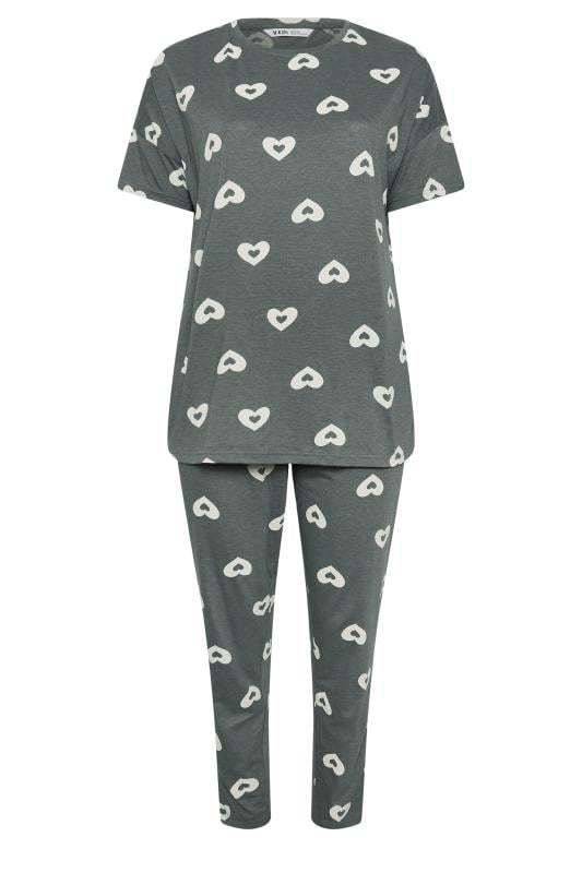 YOURS Plus Size Grey Heart Print Pyjama Set | Yours Clothing 5