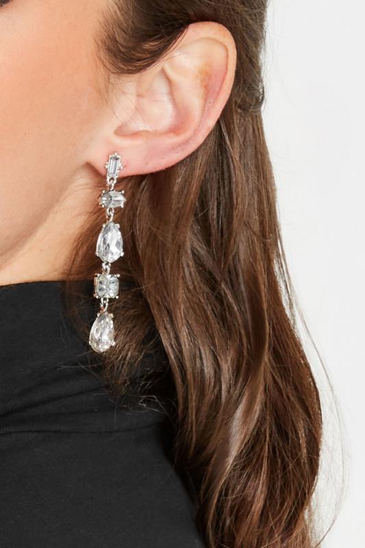 Silver Diamante Gemstone Drop Earrings | Yours Clothing 1