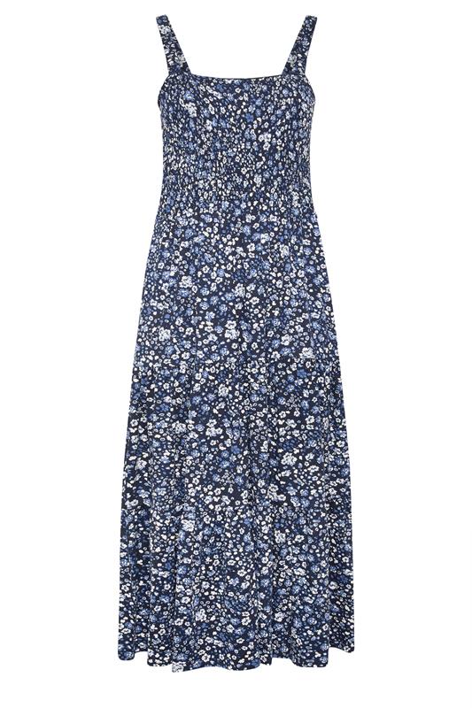 YOURS Plus Size Blue Ditsy Floral Shirred Midi Dress | Yours Clothing 5