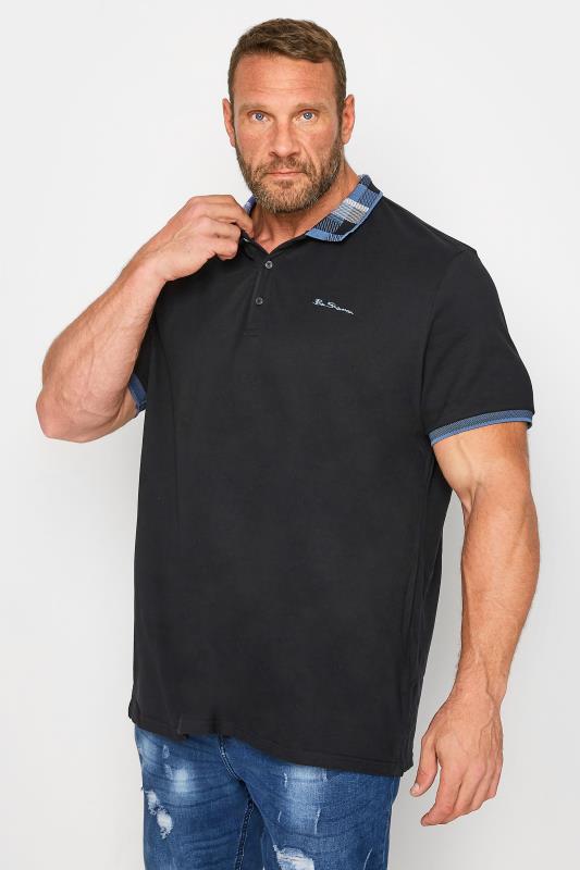 Men's  BEN SHERMAN Big & Tall Black Check Collar Polo Shirt