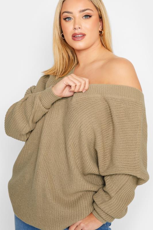 YOURS Plus Size Beige Brown Double V-Neck Jumper | Yours Clothing 4