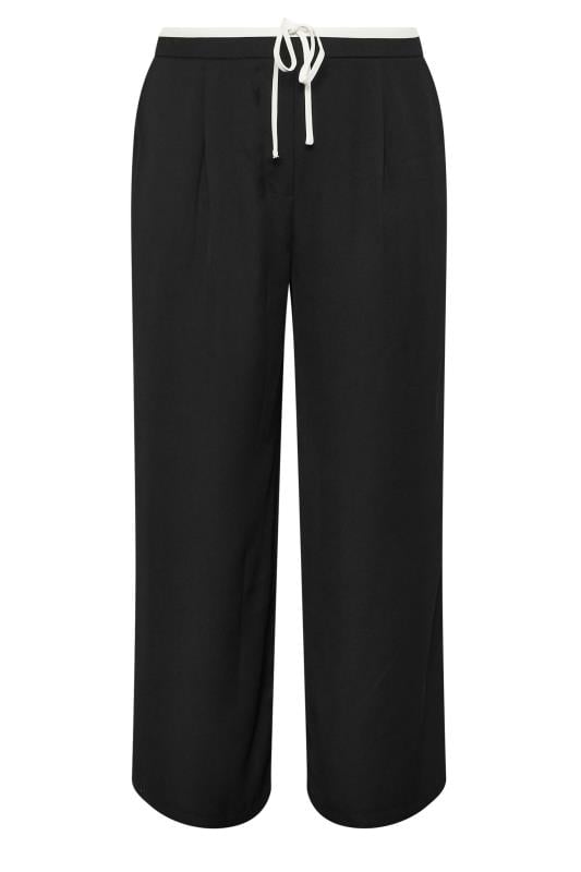 YOURS Plus Size Black Contrast Waist Wide Leg Trousers | Yours Clothing 6