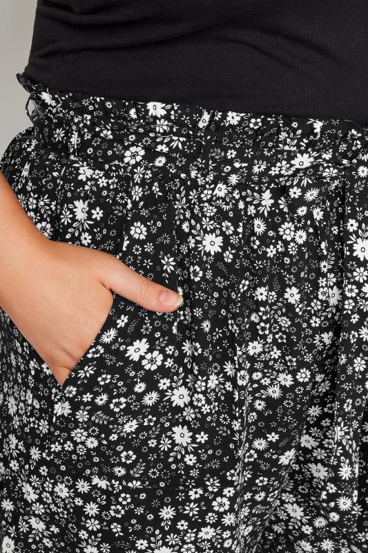 YOURS Plus Size Black Ditsy Floral Print Paperbag Shorts | Yours Clothing 5