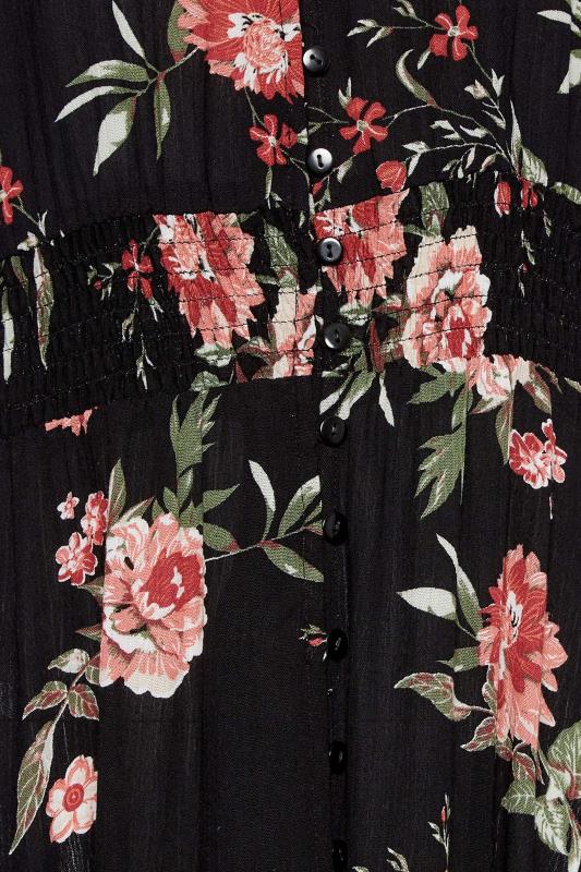 LTS Tall Women's Black Floral Print Shirred Waist Maxi Dress | Long Tall Sally 5