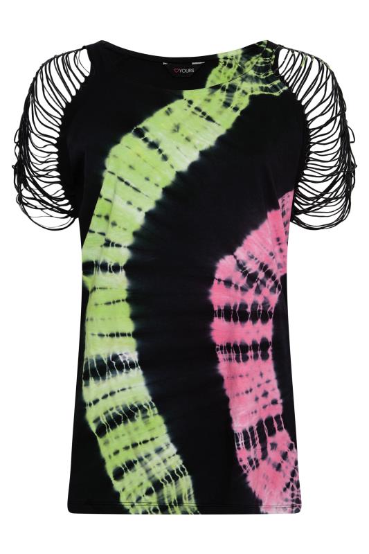 Curve Black Swirl Tie Dye Shredded Shoulder Top 6