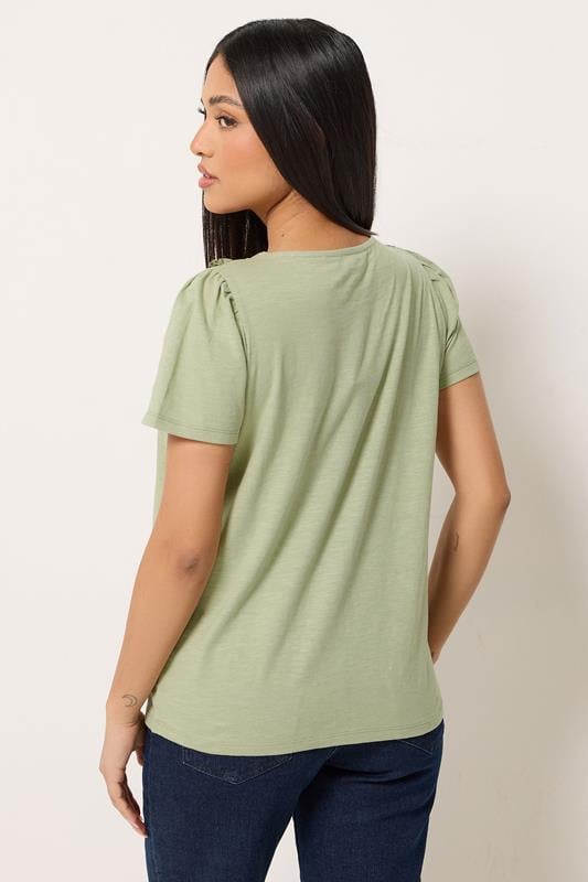 M&Co Petite Sage Green Embroidered Trim Cotton Blouse | M&Co 2