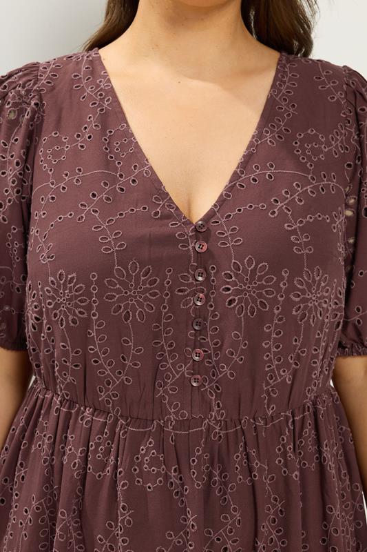 YOURS Plus Size Chocolate Brown Broderie Anglaise Tea Dress | Yours Clothing 4