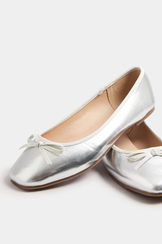 Silver Chisel Toe Ballerina Pumps In Extra Wide EEE Fit | Yours Clothing  5