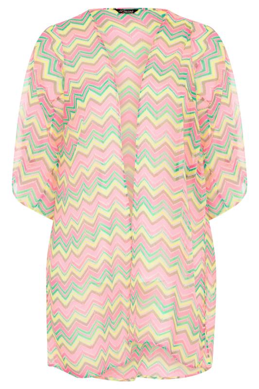 Curve Neon Pink & Green Zig Zag Print Beach Kimono 6