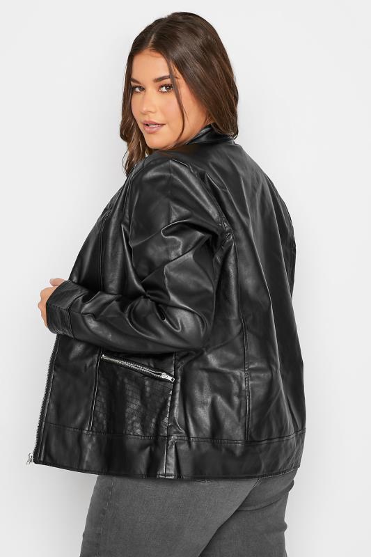 LTS Tall Black Women's Collarless Faux Leather Jacket | Long Tall Sally 5