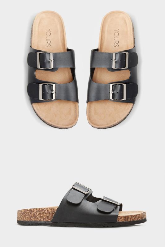 Black Buckle Strap Footbed Sandals In Extra Wide Fit | Yours Clothing  3