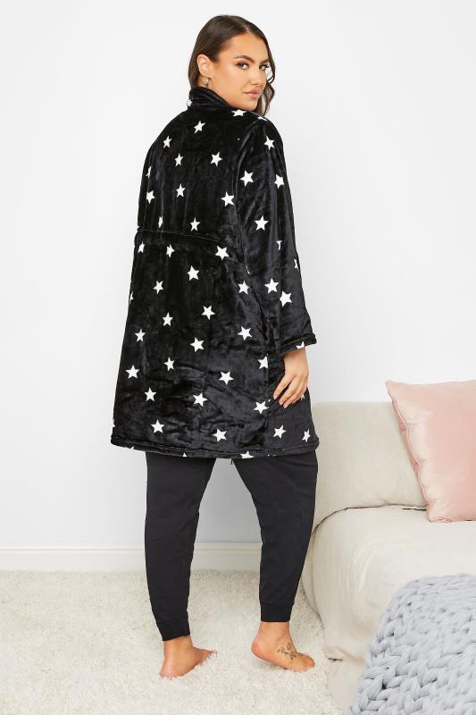 Plus Size Black Star Print Zip Through Dressing Gown | Yours Clothing 4