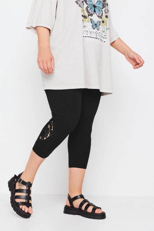  YOURS Curve Black Lace Stretch Cropped Leggings