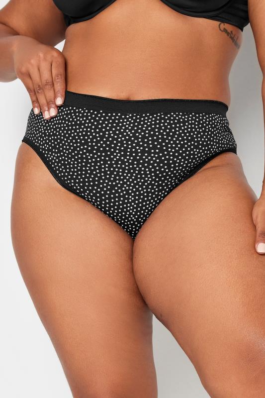 YOURS 4 PACK Plus Size Black Spot Print Cotton Stretch High Leg Briefs | Yours Clothing 2