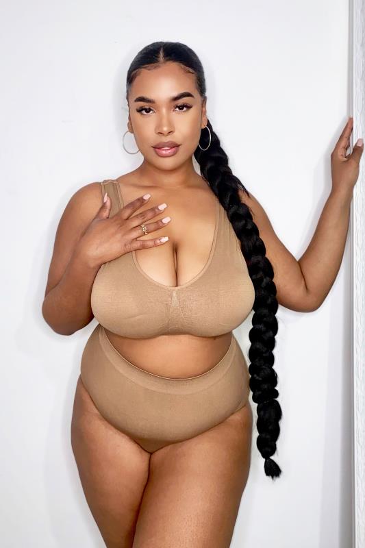 Plus Size  Light Brown Seamless Padded Non-Wired Bralette
