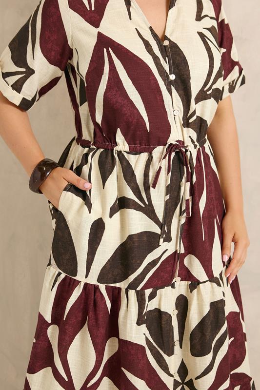 EVANS Plus Size Cream & Red Abstract Leaf Print Cotton Dress | Evans  4
