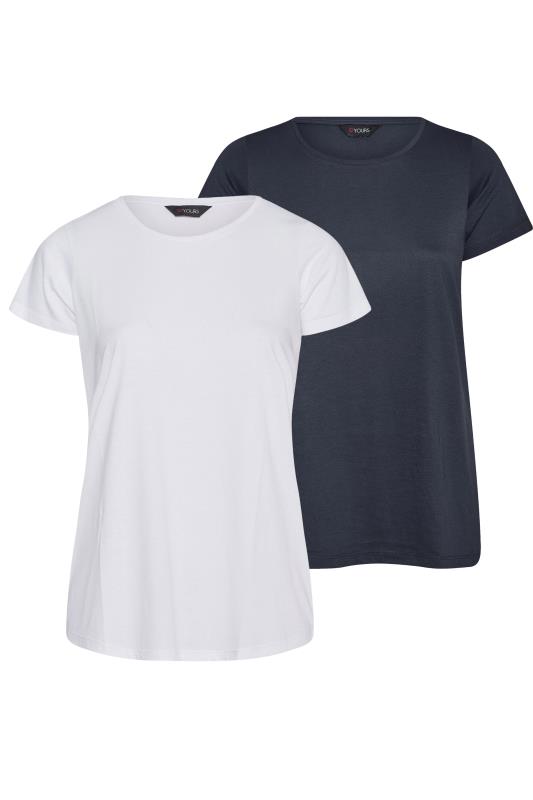 Plus Size 2 PACK Curve Navy Blue & White Short Sleeve T-Shirts | Yours CLothing  5