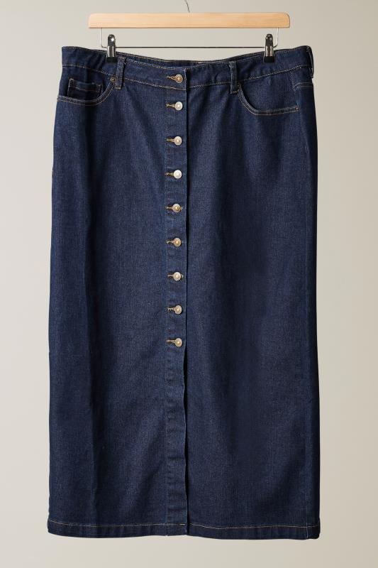 EVANS Plus Size Indigo Blue Button Through Denim Maxi Skirt | Evans 5