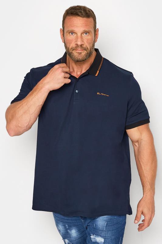  BEN SHERMAN Big & Tall Navy Blue Colour Block Polo Shirt