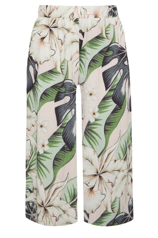 YOURS Plus Size Pink Tropical Print Wide Leg Cropped Trousers | Yours Clothing  5