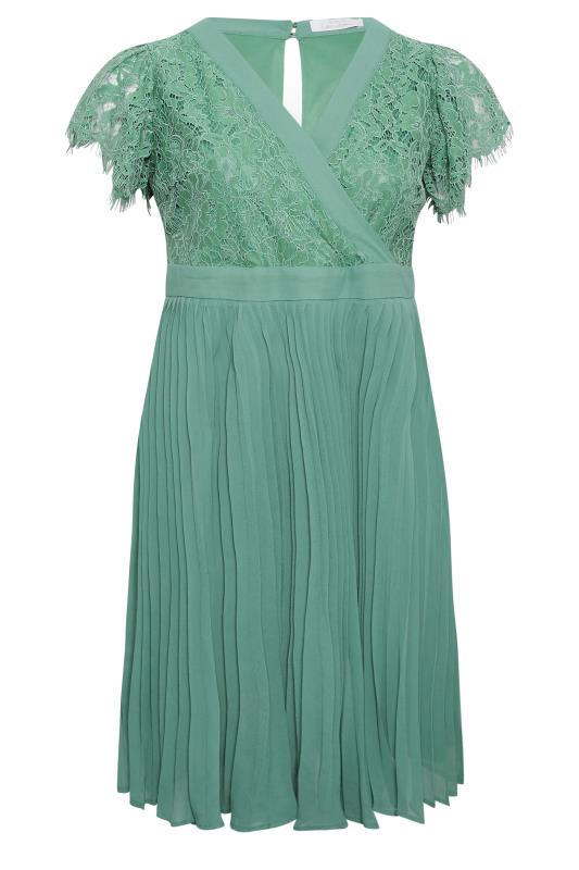 YOURS LONDON Curve Green Lace Wrap Pleated Midi Dress | Yours Clothing 6