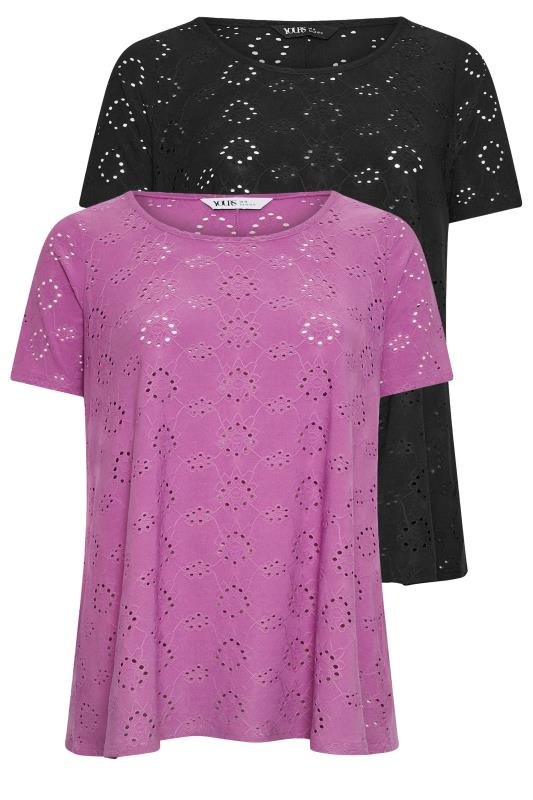 2 PACK Black & Purple Broderie Anglaise Swing T-Shirts | Yours Clothing 7