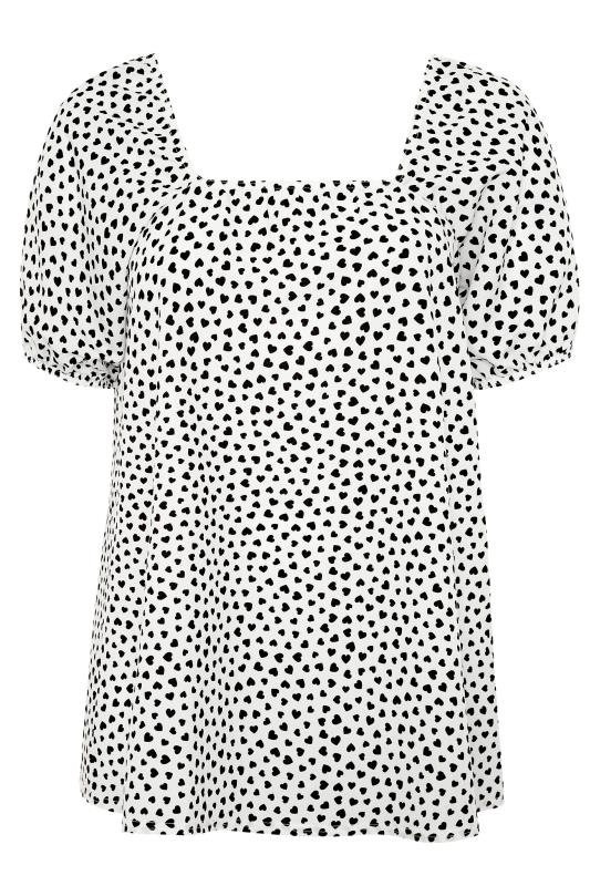 LIMITED COLLECTION White Square Neck Heart Print Milkmaid Top | Yours Clothing 5