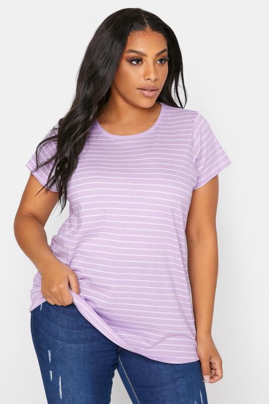 Curve Lilac Purple Stripe Short Sleeve T-Shirt_A.jpg