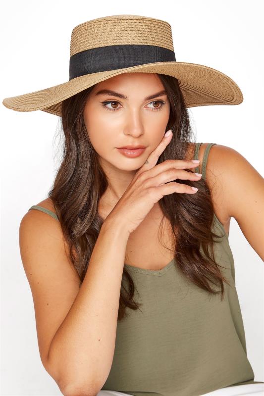 Plus Size  Yours Natural Brown Straw Wide Brim Boater Hat