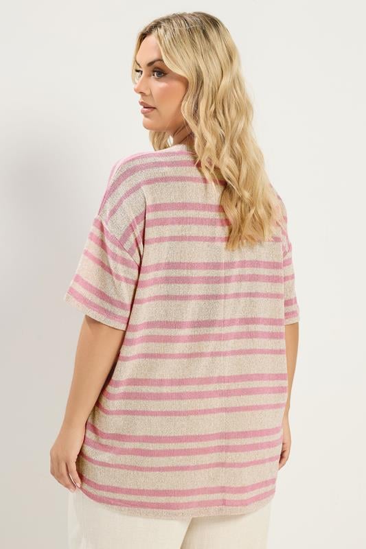 YOURS Plus Size Women's Pink Striped Knitted Boxy T-Shirt | Yours Clothing 2