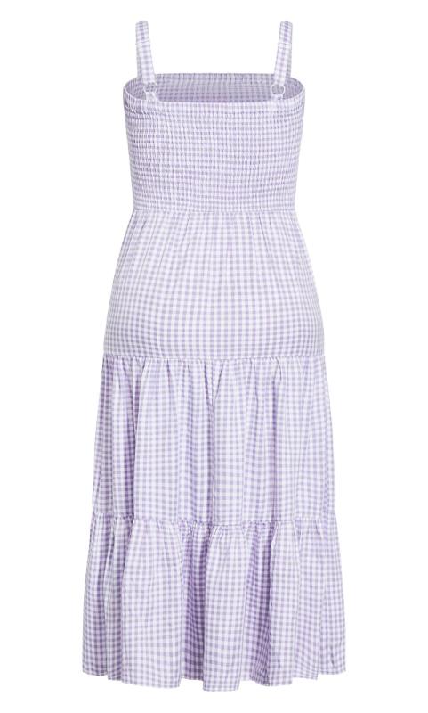 Evans Lilac Purple Gingham Shirred Maxi Dress 4