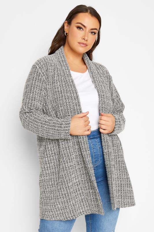 Curve Plus Size Grey Textured Cardigan | Yours Clothing  1