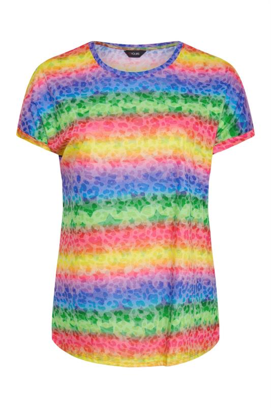 Curve Yellow & Pink Rainbow Stripe Leopard Print T-Shirt 5