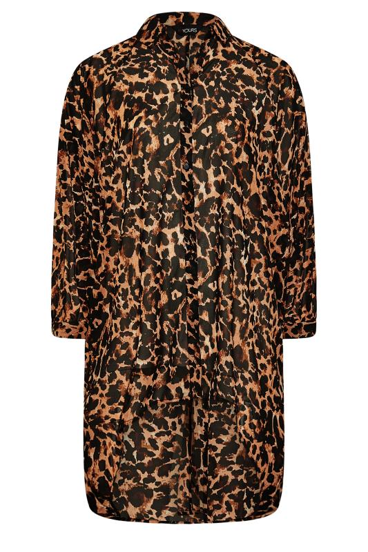 Plus Size Brown Leopard Print Extreme Dipped Hem Shirt | Yours Clothing 6