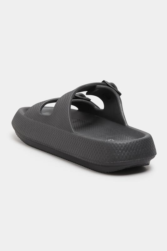 Black Double Buckle Slider Sandals In Extra Wide EEE Fit 4