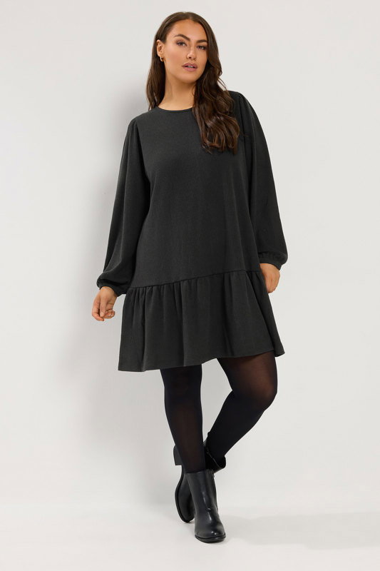 black dress grey leggings YOURS Plus Size Drop Waist Colour_Brown