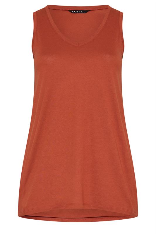 YOURS Plus Size Burnt Orange V-Neck Vest Top | Yours Clothing 5