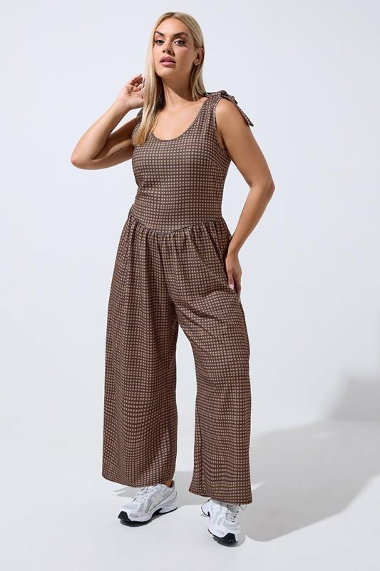 LIMITED COLLECTION Curve Brown Gingham Jumpsuit