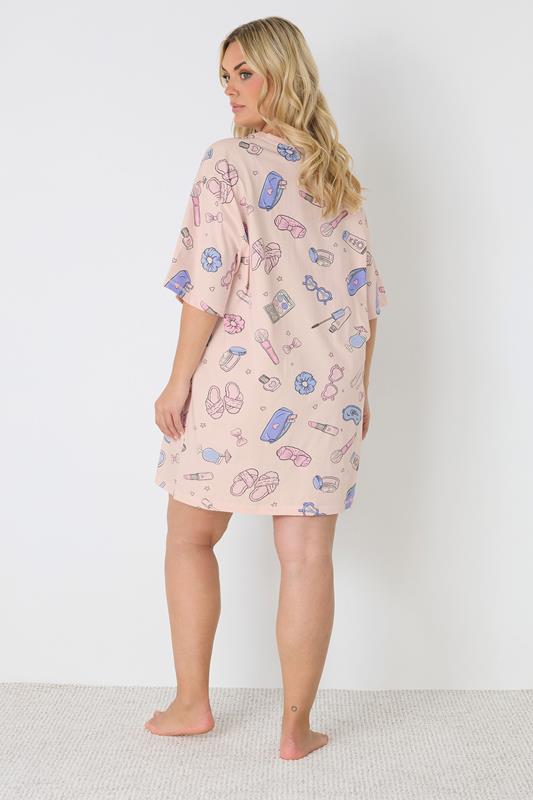 YOURS Plus Size Pink Girly Print T-Shirt Nightdress | Yours Clothing 2