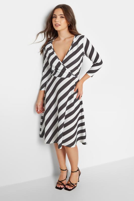 Petite Black & White Stripe Wrap Dress | PixieGirl 2