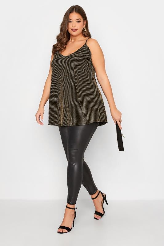 LIMITED COLLECTION Plus Size Black & Gold Glitter Cami Swing Style Top | Yours Clothing 2