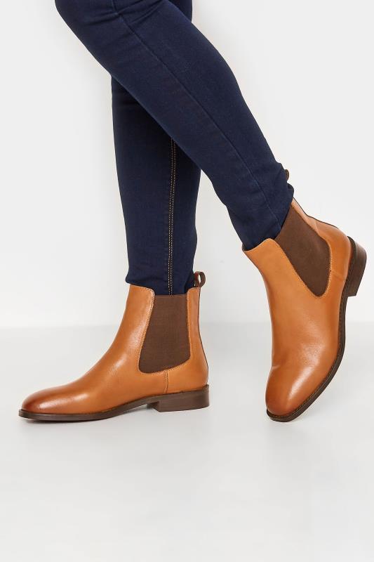 Tall  LTS Tan Brown Leather Chelsea Boots In Standard Fit