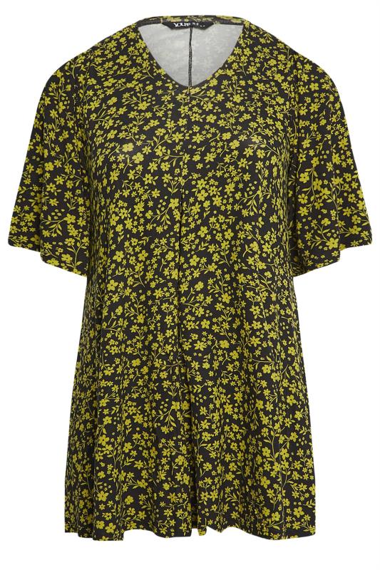 YOURS Plus Size Yellow Floral Print Pleat Front Top | Yours Clothing 7