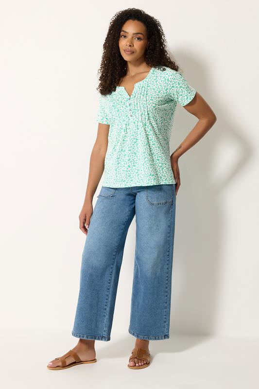 M&Co 2 PACK White & Green Leaf Print Cotton Henley Tops | M&Co 2