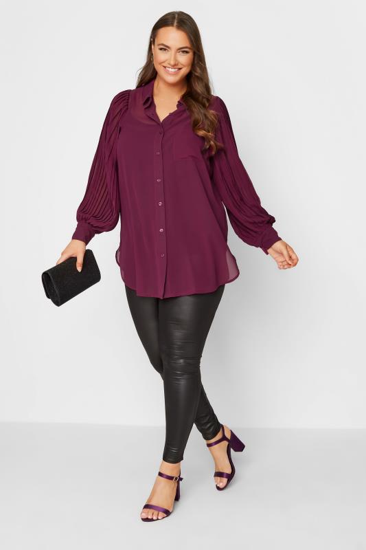 Plus Size YOURS LONDON Purple Pleat Sleeve Shirt | Yours Clothing 2