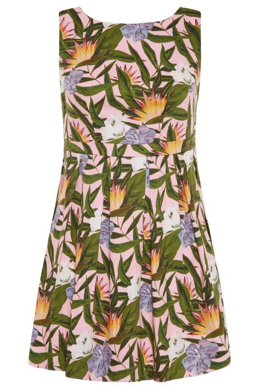 Plus Size Pink Leaf Print Skater Dress | Yours Clothing 6