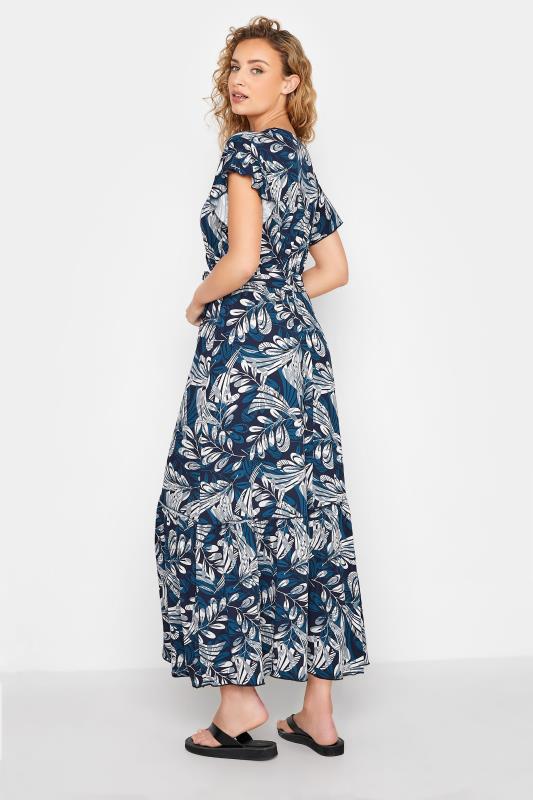 LTS Tall Navy Blue Tropical Print Tiered Midaxi Dress 3