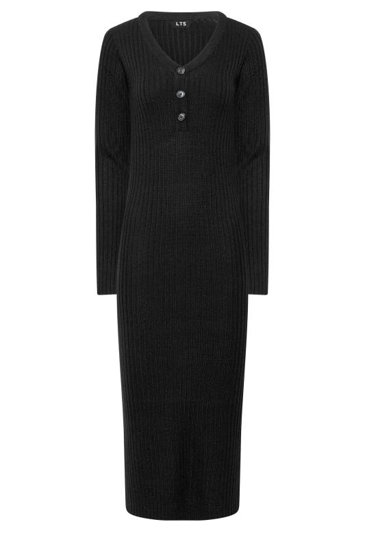 LTS Tall Black Ribbed Long Sleeve Midi Dress 6